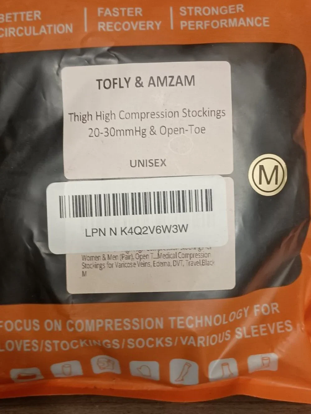 Tomfly & Amazon Black Compression Socks Unisex Medium Thigh High 20-30mmHg